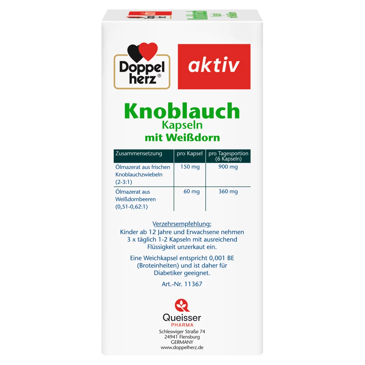 Illustration of the product packaging Doppelherz aktiv Garlic  side view left